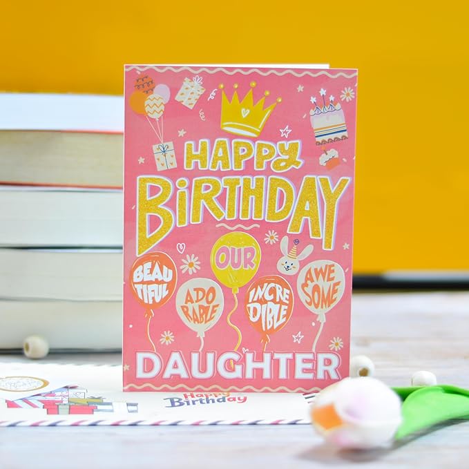 Daughter Birthday Card, Birthday Card for Daughter with Seal and Envelope, Daughters Cards from Mom, Dad, Parents