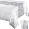 Irenare Tablecloth and Sequin Table Runner Set Polka Dots Confetti Table Cover Dining Plastic Tablecloths Glitter Decorations for Birthday Wedding Anniversary Party Supplies(White, Silver,2 Pcs)