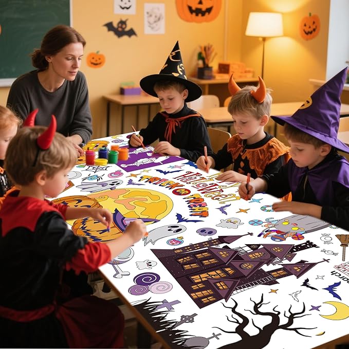 Halloween Giant Coloring Poster 30x72 Inch Drawing Paper Coloring Tablecloth DIY Art Crafts Mat,for Kids Halloween Decorations Large Coloring Activity Poster Home Classroom Wall Party Suppiles