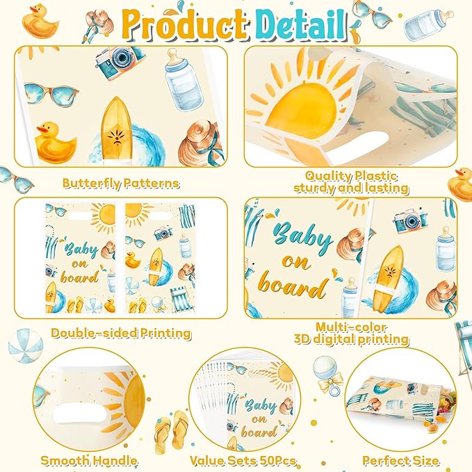 Baby on Board Baby Shower Party Favor Bags - 50Pcs Splish Splash Baby Bash Goody Candy Treat Bags Party Decorations for Kids Boys Girls Birthday Summer Events Supplies