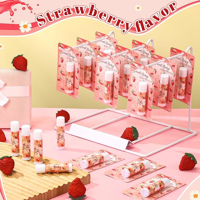 30 Pack Sweet Strawberry Baby Shower Games Prizes Party Gifts Bulk Lip Balms Favors for Winners Adults Guests Gender Reveal Favors Decorations Baby Shower Souvenirs Gift Bags Stuffers