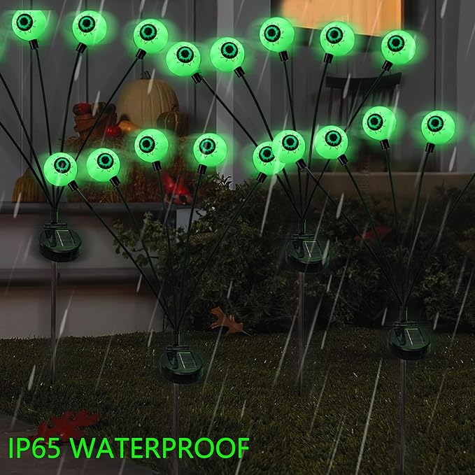 Dazzle Bright Halloween Decorations Outdoor, 6 Pack 36LED Solar Eyeball Pathway Lights, Scary Waterproof Solar Green Firefly Lights for Garden Lawn Yard Decor