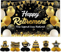 Retirement Party Decorations Kit for Men Women, Black Gold Happy Retirement Banner with 6PCS Honeycomb Centerpiece,5.9 x 3.6Ft, Black Gold Office Yard Sign for Farewell Decorations Party Supplies