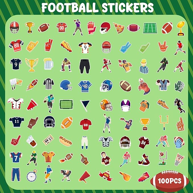 Football Stickers for Kids - 100 PCS Football Party Decorations for Super Game Bowl 2026 | Game Day Party Favors Supplies Decor - Toys Games Gifts Crafts for Toddlers