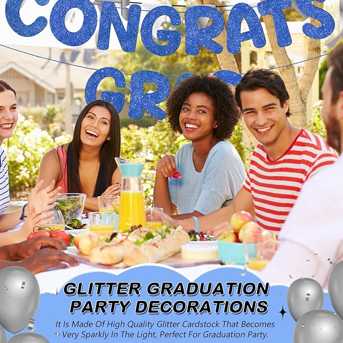 Fulmoon Pre Strung Congrats Grad Banner Glitter Congratulations Banner College Graduation Sign Class of 2026 Grad Party Decorations for High School University Graduation Party Favor(Dark Blue)