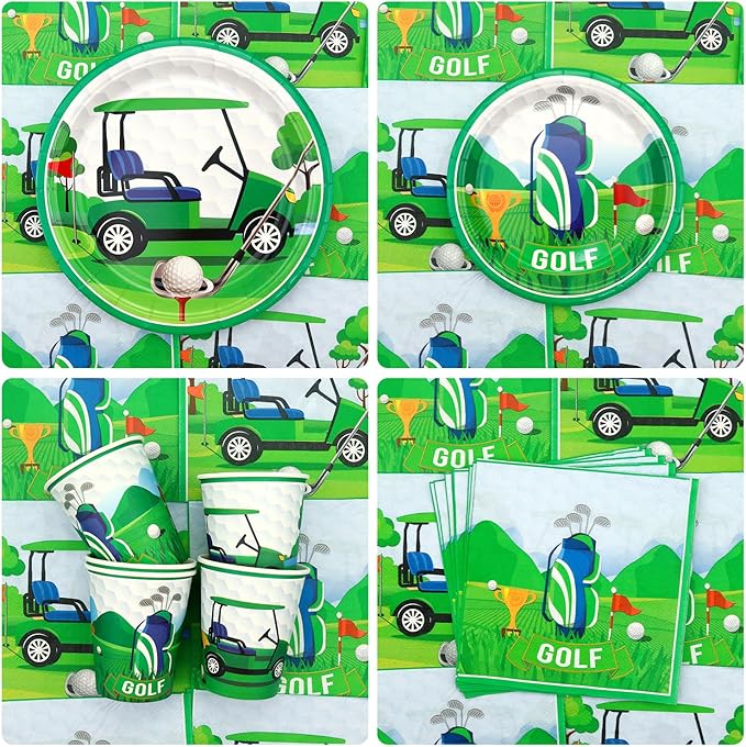 KEFAN Golf Birthday Party Decorations, Golf Theme Party Tableware Supplies including Plates, Cups, Napkins, Tablecloth, Serves 20 (40)