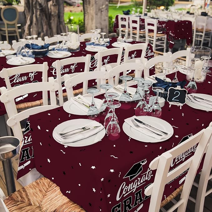 Gatherfun 2026 Graduation Decorations : 2-Pack Congrats Grad Disposable Tablecovers - Class of 2026 Maroon Themed Table Cloths, for Graduation Party Supplies & Graduation Backdrop, 54" X 108"