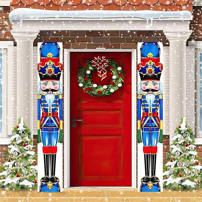 Blue Nutcracker Christmas Porch Banner Set 71"x12" Front Door Outdoor Christmas Decorations, Nutcracker Soldier Doorway Hanging Banners for Entryway, Wall, Fireplace, Winter Holiday Home Decor