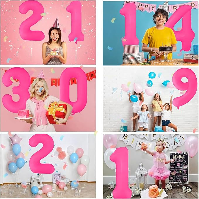 Fluorescent Rose Red Number Balloon 40 inch Giant Foil Helium Balloons Pink Number 3 Balloon for 3rd Birthday Party Decorations