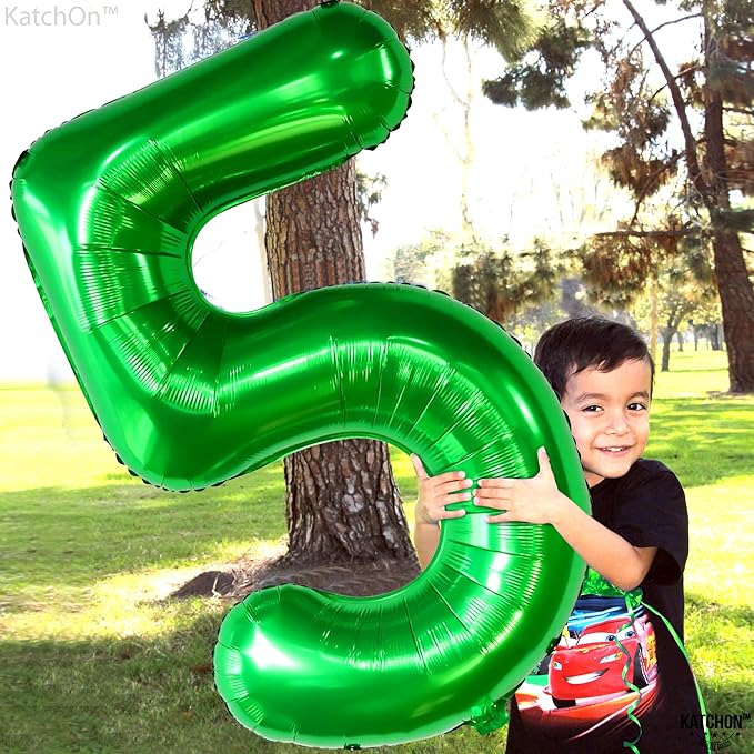KatchOn, Big, Green Five Balloon Number - 40 Inch | Green Number 5 Balloon, 5th Birthday Decorations for Boys | Number Balloons for Happy Anniversary Decorations | Dinosaur birthday decorations