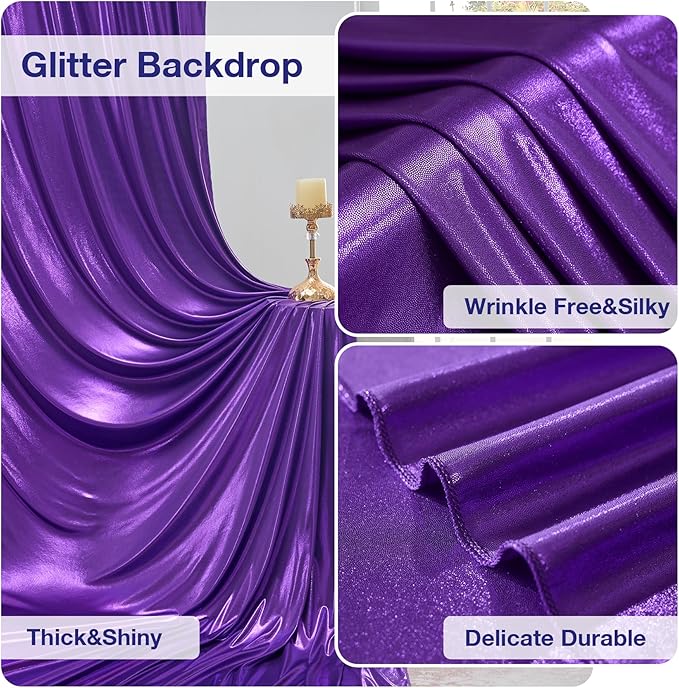 30x10 Wrinkle Free Purple Sequin Backdrop Curtain for Parties-Thick Not Fall-Off Glitter Backdrop Drapes-6 Panels 5x10ft Shimmer Photo Back Drop Cloth for Wedding Birthday Photography Background