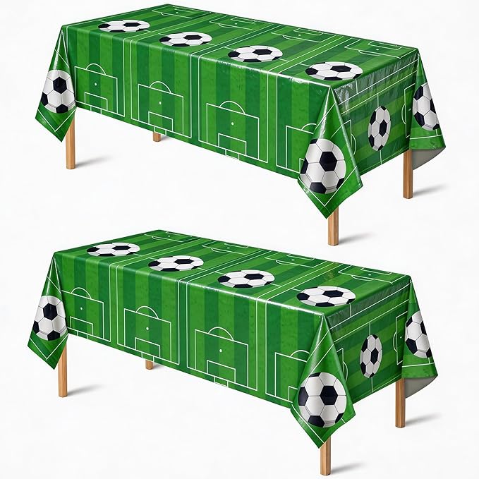 OHOME Soccer Party Decorations - 2 PCS Soccer Tablecloth | Soccer Birthday Party Decorations Table Covers - Soccer Party Favors Accessories Supplies for Indoor Outdoor Decor