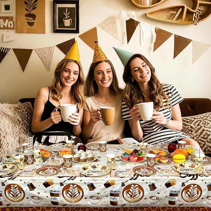 4 Pack Coffee Party Tablecloth - Coffee Table Cover Decoration Tablecover for Party Baby Shower Supplies Birthday Decorations (51 x 86 Inches)