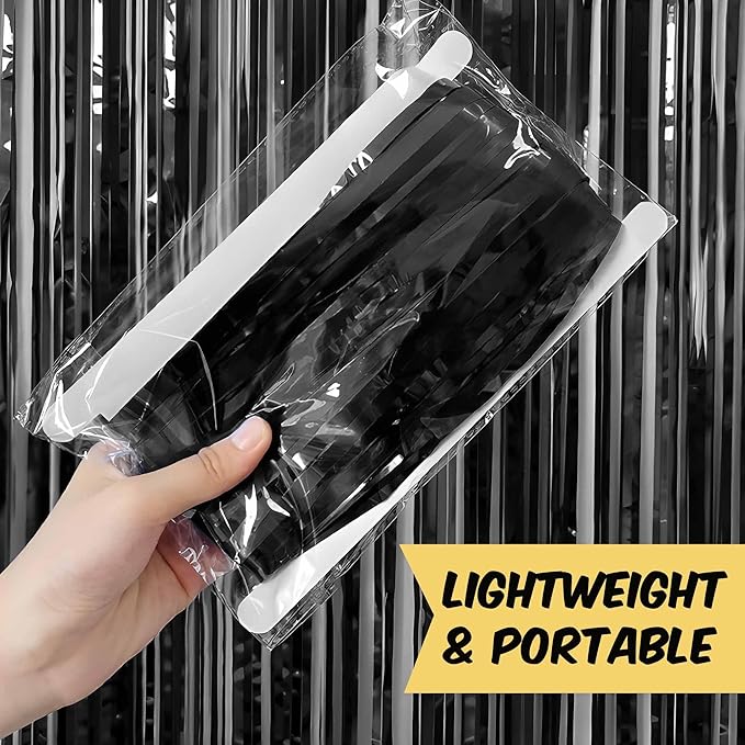 6 Pack Black Foil Fringe Curtains Backdrop, 3.28 x 9.8 Ft Metallic Streamers Tinsel Curtains Background for Photo Booth, Birthday, Halloween, Christmas, Thanksgiving, New Year Party Decorations