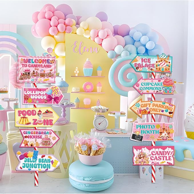 Candyland Party Decorations Signs, 20PCS Welcome Candy Land Birthday Decor Sweet Candy Theme Party Supplies for Women Girls, Street Arrow Directional Signs Christmas Decor Indoor Outdoor