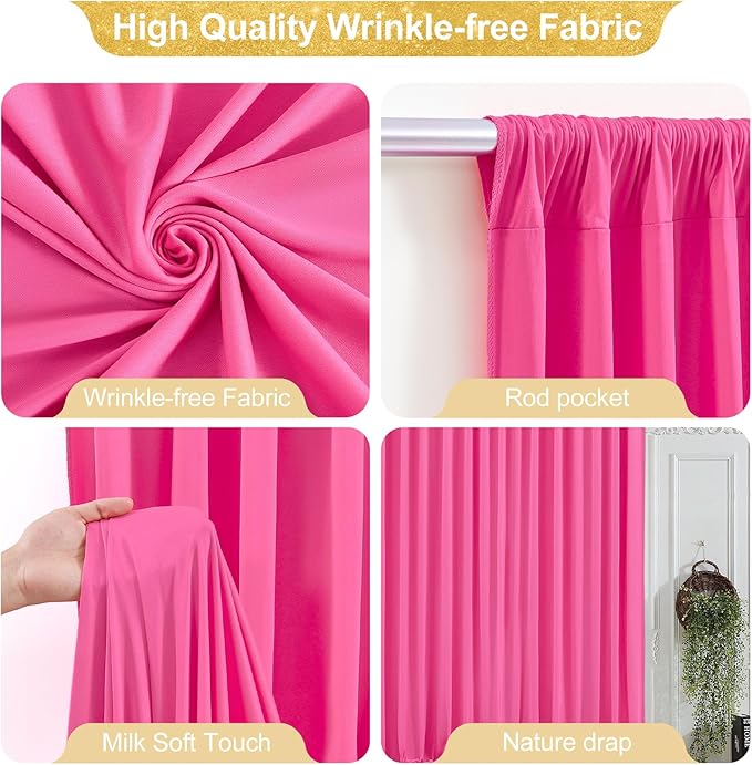 16x10FT Hot Pink Backdrop Curtains for Wedding Parties, Wrinkle Free Polyester Photography Backdrop Drapes for Wedding Baby Shower Birthday Parties Stage Background Stand Decorations 4x10ft,4 Panels