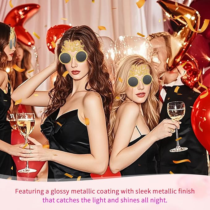Happy New Year Metallic Glasses Shiny 2026 Party Eyeglasses for Adults & Kids Fun NYE Accessories & Photo Booth Props