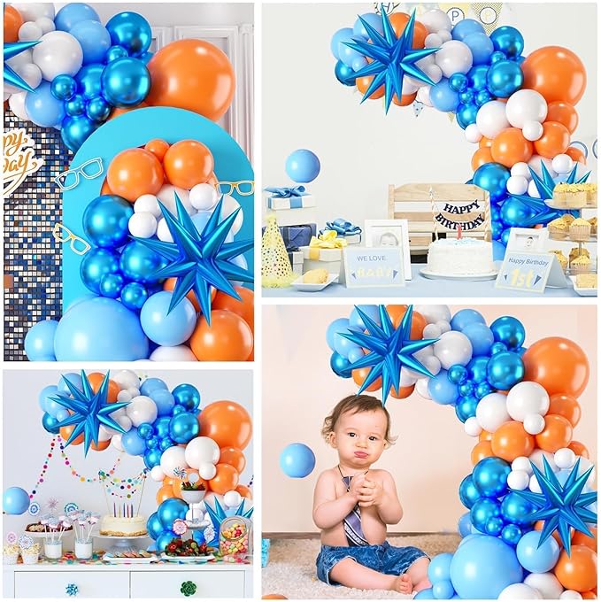Orange and Blue Balloon Garland Arch kit,Orange Blue White Balloons With Star Foil Balloons for Birthday Decoration Wedding Baby Shower Engagement DIY Decoration Party Supplies