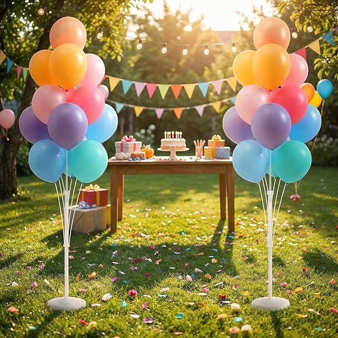 Balloon Column Stand Kit,2 Sets of Assorted Rainbow Balloon Tower Pillar with 10inch Light Multi Color baloon Reusable Design for Grirls Party,Birthday, Wedding,Baby Shower,Graduation Decoration