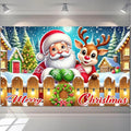Merry Christmas Santa Reindeer Banner 71x43 Inches Merry Christmas Tree Scene Banner Holiday Photography Background Indoor Outdoor Seasonal Party Wall Decoration Winter Backdrop