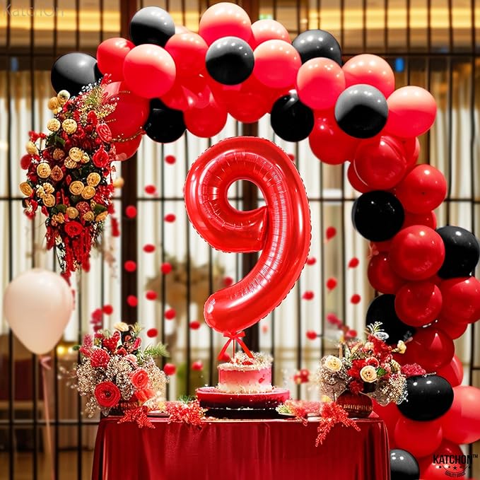 KatchOn, Giant Red Number 9 Balloon - 40 Inch | Red 9 Balloon | 9 Birthday Balloon for 9 Birthday Decorations | 9 Balloon for Birthday Party Decorations
