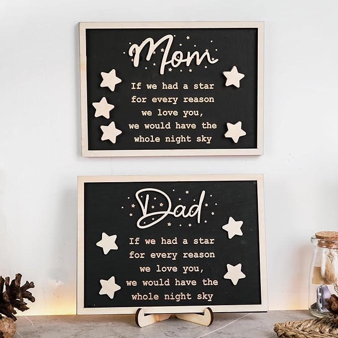 Personalized Star Dad and Kids Framed Sign Father's Day DIY Wooden Engraved Plaque Gifts From Daughter, Son,Wife DIY Family Names Gift for Papa Grandpa FR118-DAD