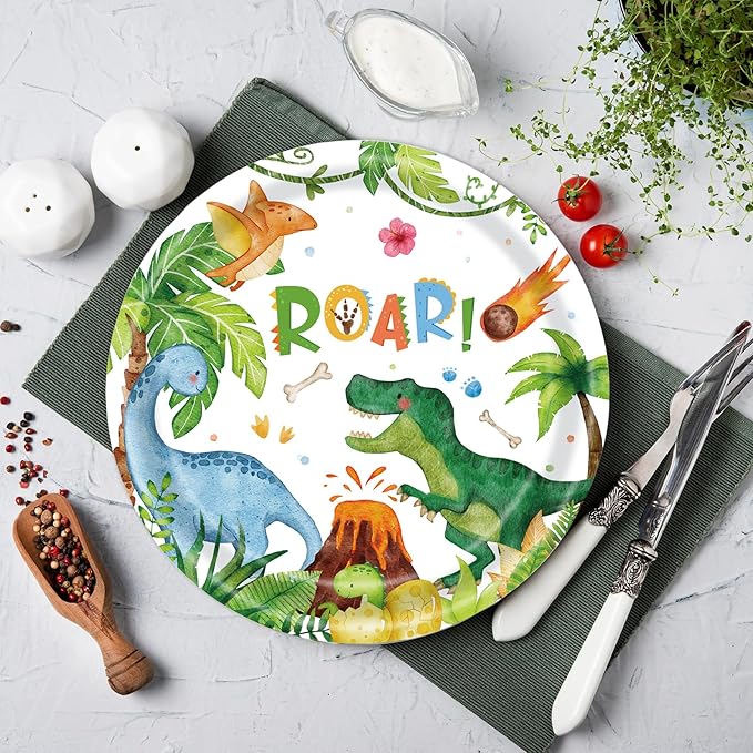 40pcs Watercolor Dinosaur Paper Plates and Napkins Party Supplies, 9 Inch Disposable Dinosaur Birthday Plates and Napkins Tableware Set for Kids Boys Birthday Decorations Serves 20