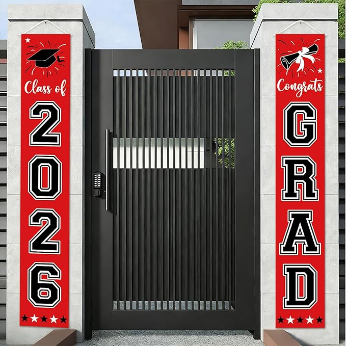 Graduation Decorations Class of 2026 Hanging Grad Banner, Graduation Decorations Class of 2026 for Any Schools or Grades (red)