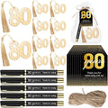 Spakon 25 Set 80th Birthday Party Favor for Guest Anniversary Party Favor Golden Birthday Bookmark Thanks for Coming Pen with Tag Appreciation Gifts for Women Men Wedding New Year