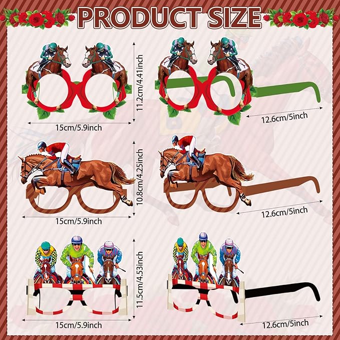 Pajean 36 Pcs Derby Day Glasses Decoration Party Horse Racing Theme Paper Eyeglasses Horse Race Photo Booth Props for Derby Birthday Party Supplies Decorations