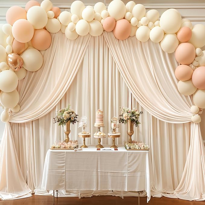 Champagne Backdrop Curtains 8 Panels - Wrinkle-Free Polyester Photography Drapes for Baby Shower & Birthday Party - 32 X 10FT