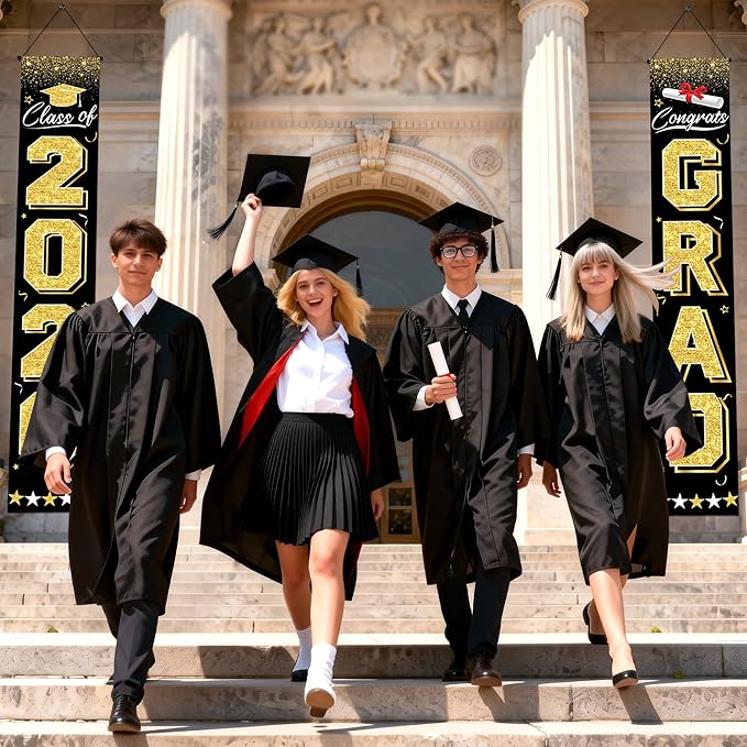 Graduation Decorations 2026 - Black and Gold Graduation Banner Class of 2026 Congrats Grad Party Supplies Decorations Door Banner 2026 for Graduation Decor