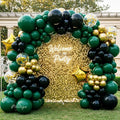 Double Stuffed Dark Green Black Gold Balloon Arch Kit - 104Pcs Emerald Green Balloon Garland with Gold Star Foil Balloons for Graduation 2026, Birthday, Wedding, Baby Shower, Jungle Party Decorations