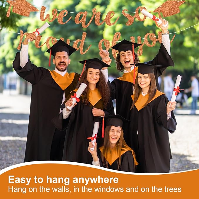 2026 Graduation Decorations Pre-Strung Blingbling We Are So Proud of You Banner Glitter Graduation Garland for Class of 2026 High School College Grad Party (Orange)