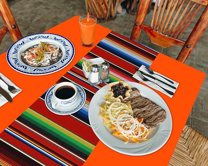 Oudain 3 Pcs Fiesta Tablecloth 108 x 54 Inch Plastic Tablecover Waterproof Mexican Tablecloth Mexican Striped Table Cover for Taco Night Festive Fiesta Wedding (Green,Orange,Pink)