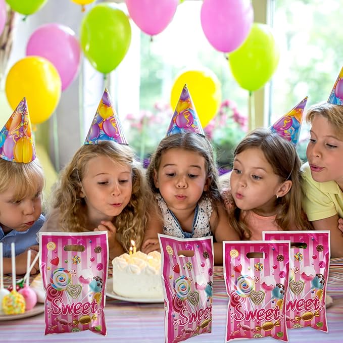 Rainmae 50 Pcs Candyland Goodie Gift Bags, Lollipop & Candy Party Favors, Treat & Family Goody Bags for Sweet Candy Theme Kids Birthday, Wedding & Baby Shower Party Supplies Decoration