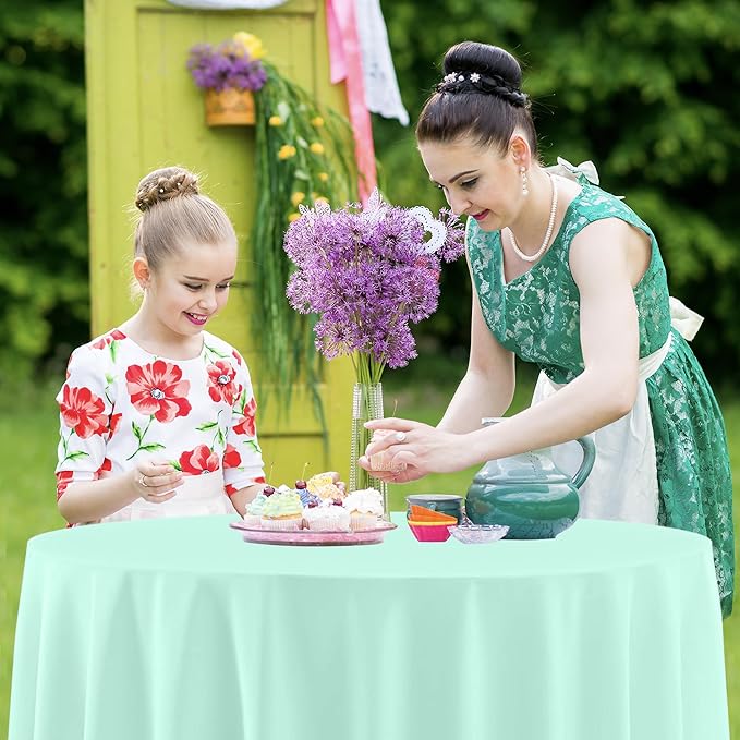 4 Pack Round Pastel Table Cloths for Parties,84 Inch Colorful Plastic Tablecloth,Disposable Table Cover for Birthday Wedding Baby Shower Party Decoration (Pink Yellow Green)