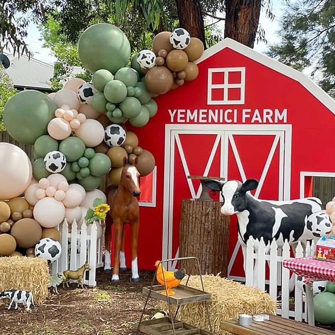 Green and Brown Balloon Arch Garland Kit, Cow Print Balloon Arch Kit Western Retro Olive Sage Green Coffee Brown Beige White Sand Latex Balloons for Cowboy Farm Cowgirl Rodeo Birthday Decor