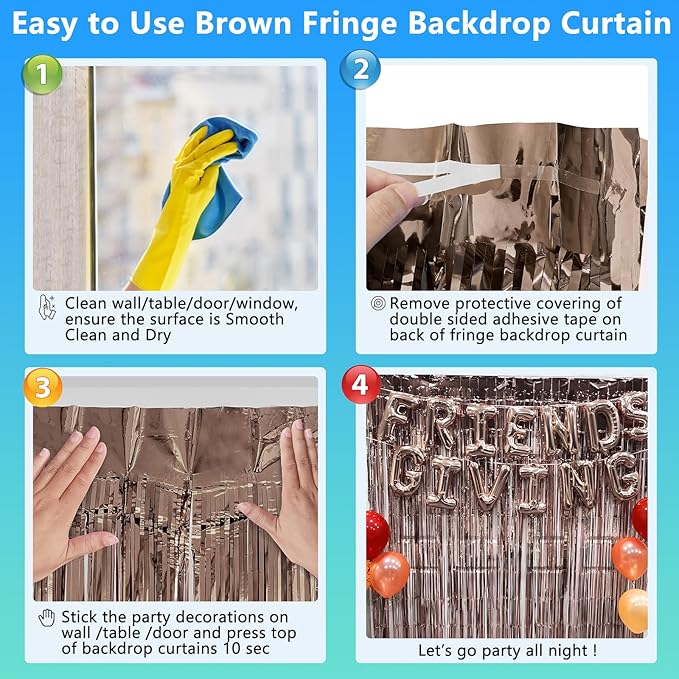 Brown Backdrop Tinsel Foil Curtain Football Party Decorations Streamers 2 Pack 3.3x8.2 ft for Birthday Superball Party Supplies Game Day Decorations Graduation Wedding Baby Shower Bridal Easter