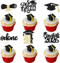 Gyufise 24Pcs Black Glitter 2026 Graduation Cupcake Toppers Glitter Congrats Class of 2026 Diploma Done Grad Cap Cupcake Picks So Proud of you Cake Decorations for 2026 Graduation Theme Party Supplies