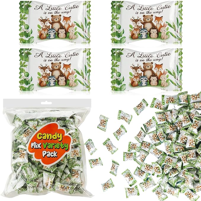 Naucoos Woodland Animals Baby Shower Candy - 26.5 oz. Bag - 150 Individually Wrapped Hard to Soft Mints Candy A Little Cutie Is on The Way Welcome Baby Shower Gender Reveal Parties