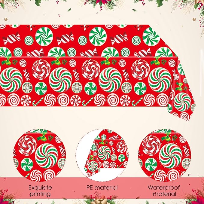 3 Pcs Candyland Party Decorations,Candyland Table Cloth,Sweet Birthday Candy Theme Disposable Tablecloth,for Baby Shower Girls Birthday Christmas Party Decorations Indoor or Outdoor