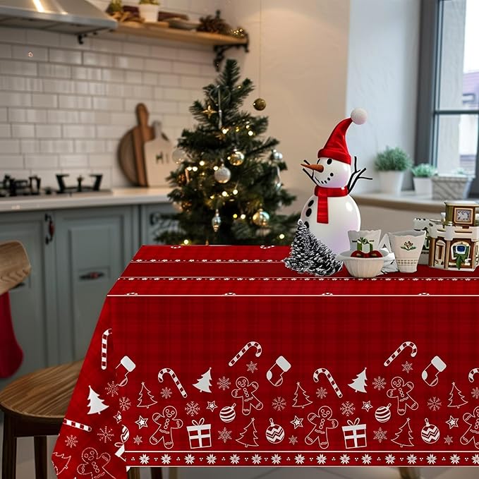 Childom 2 Pack Christmas Tablecloths Disposable,Christmas Decorations,54 x 108 Inch,Plastic Table Cloths for Rectangle Tables,Red Themed Checkered Table Covers for Xmas,Indoor,Outdoor,Birthday,Parties