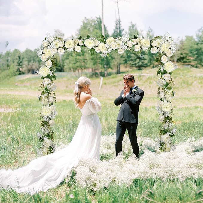 Lvydec Artificial Peony Flower Garland - 6ft Silk Peony White Flower Garland for Wedding Party Table Decoration (White)