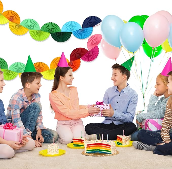 3 Pack Wedding Paper Fans Garland 15.6ft Colorful Background Ceiling Hanging Decorations Set for Birthday Party Supplies 3D Bachelorette Party Decorations (Rainbow)