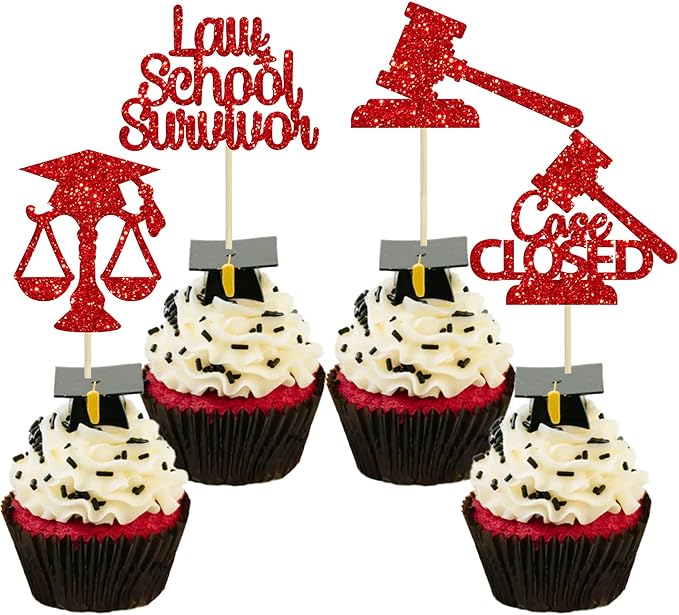 Gyufise 24Pcs 2026 Lawyer Graduation Cupcake Toppers Red Glitter Class Of 2026 Lawyer Grad Case Closed Cake Toppers Cap Diploma Cupcake Picks 2026 Graduation Theme Party Cake Decorations Supplies
