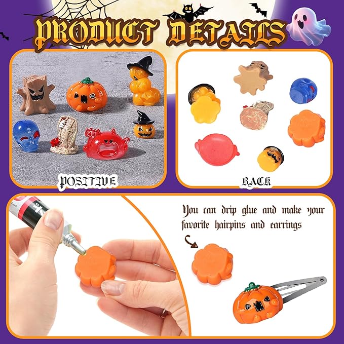 36pcs Halloween Mini Resin Figures Tiny Resin Animals Pumpkin Ghost Ornaments for Halloween Theme Miniature Garden Decorations Fairytale Garden Accessories Plant Pot Craft Decorations