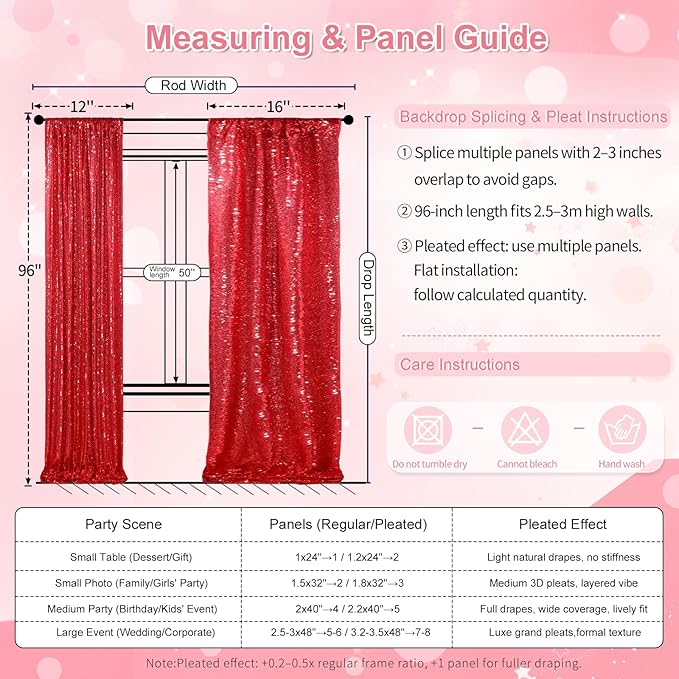 Red Sequin Backdrop 4 Panels 2FTx8FT Christmas Party Backdrop Curtains Photo Background Drapes Glitter Birthday Bridal Backdrop Drapes