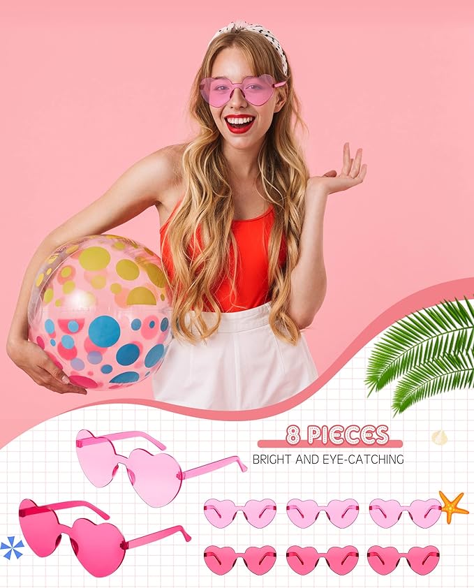 Frienda 8 Pairs Heart Shaped Sunglasses for Women Rimless Heart Glasses Candy Color Sunglasses for Party Favor