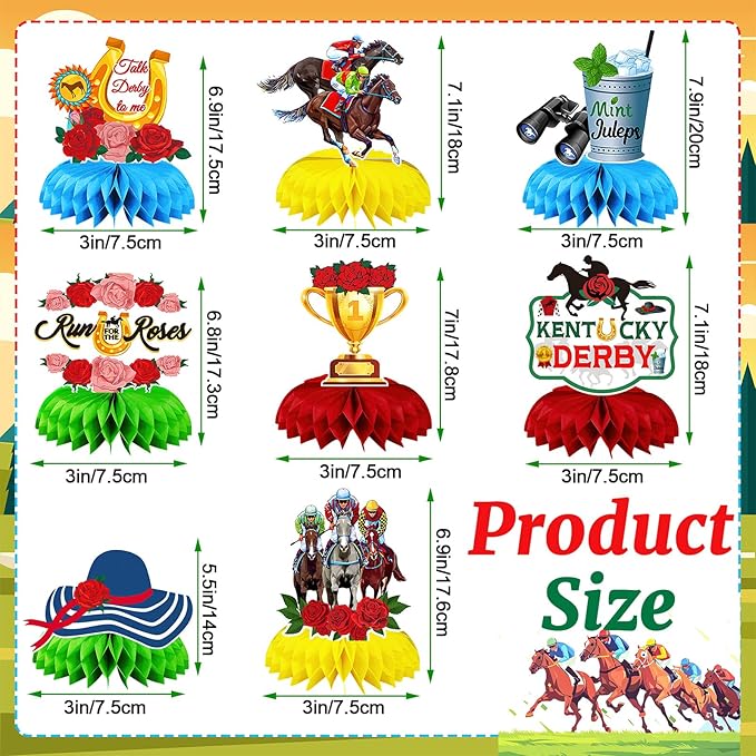 JULMELON 8PCS Derby Party Decorations Honeycomb Centerpieces, 3D Horse Racing Decor Derby Centerpieces for Tables Kentucky Party Supplies Derby Day Decorations